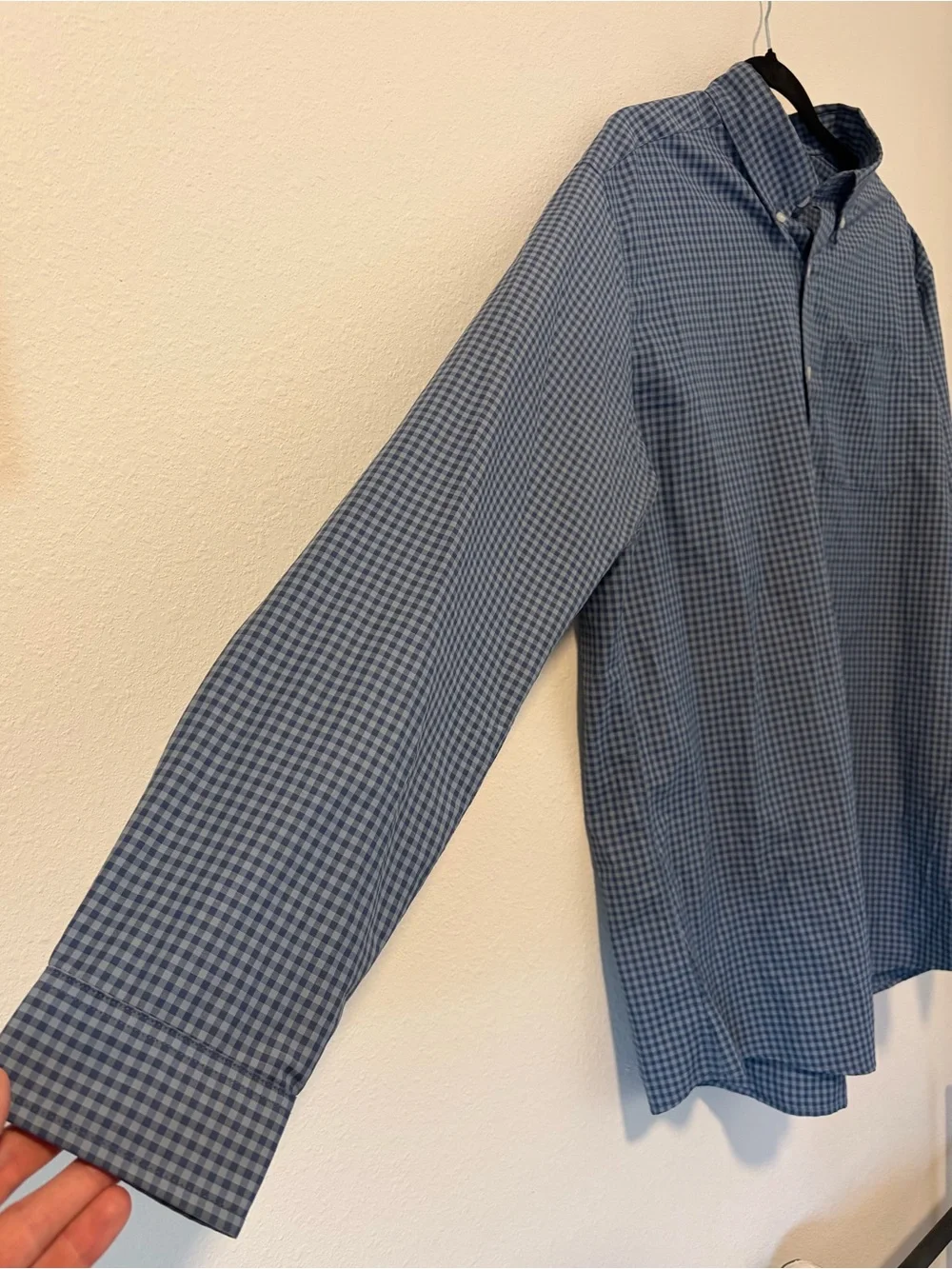 Eddie Bauer Men TL Wrinkle Free Relaxed Fit Long Sleeve Gingham Shirt Blue